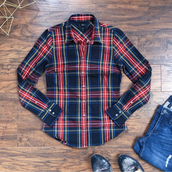 SOLD J Crew • Slim Stretch Perfect Shirt button down black Stewart Tartan plaid - Picture 2 of 14